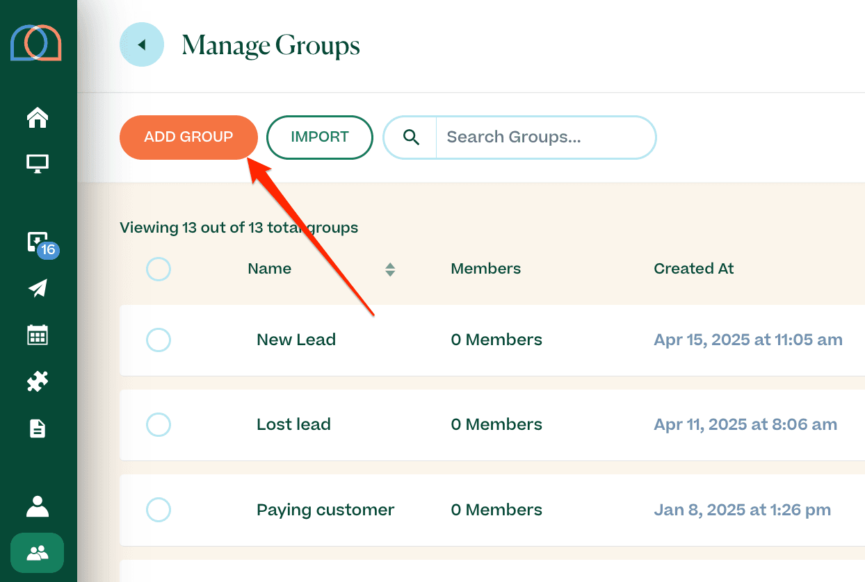 Manage groups MTA page