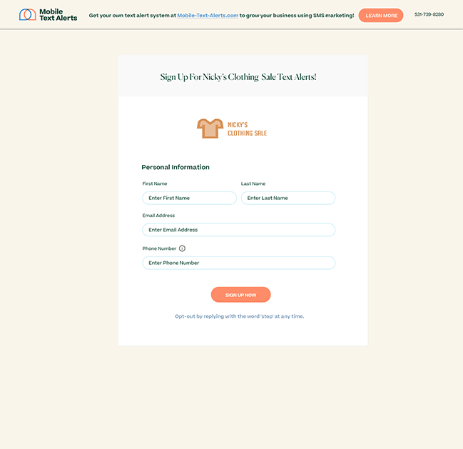 Sign up form