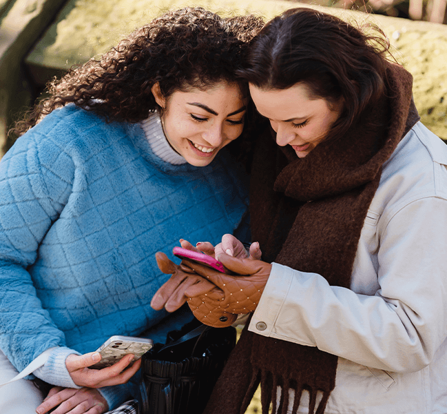 Happy people texting