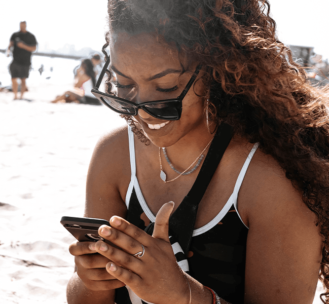 Happy person texting