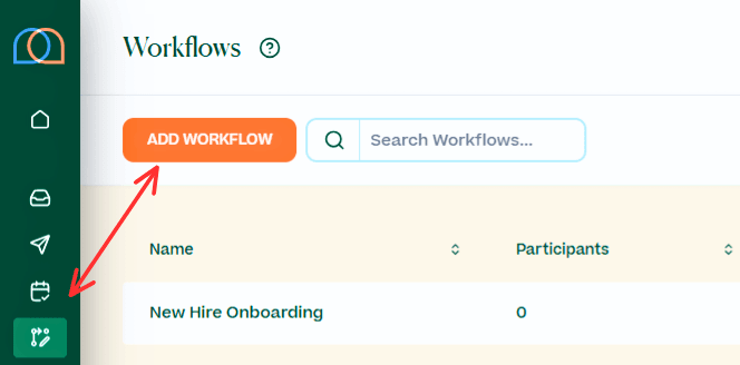 Screenshot of "Add Workflow" button in Mobile Text Alerts dashboard