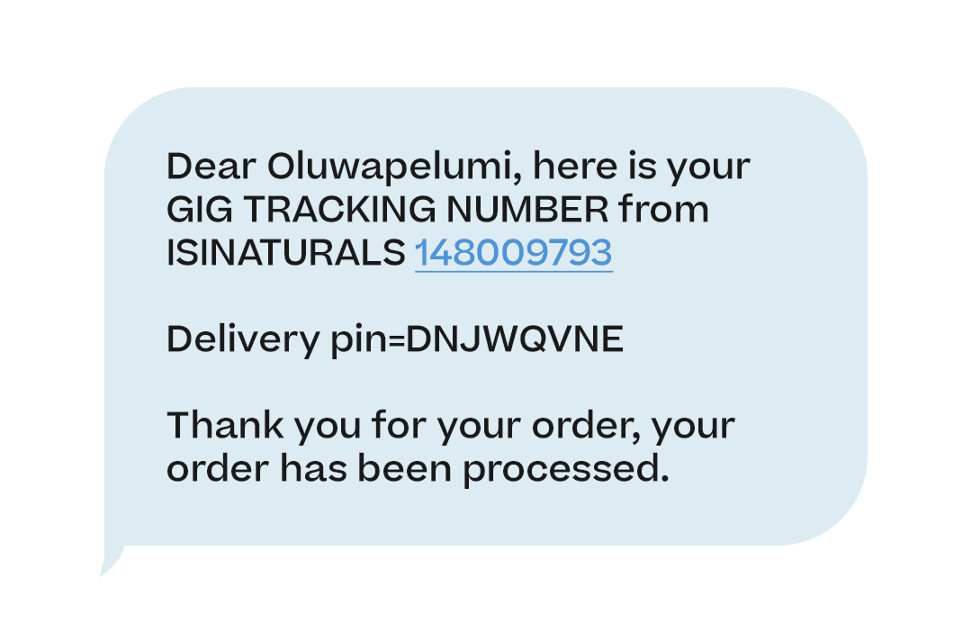 an SMS example of an order confirmation
