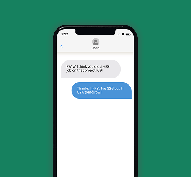 Text message example with texting abbreviations