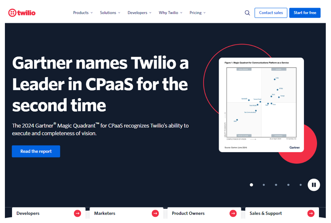 Screenshot of Twilio home page