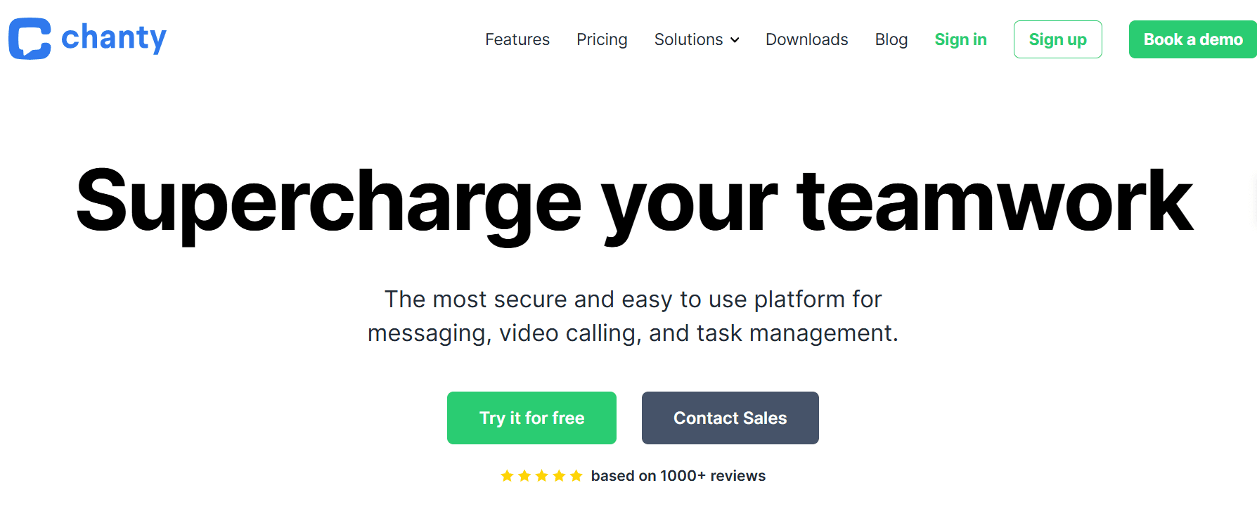 Screenshot of Chanty home page