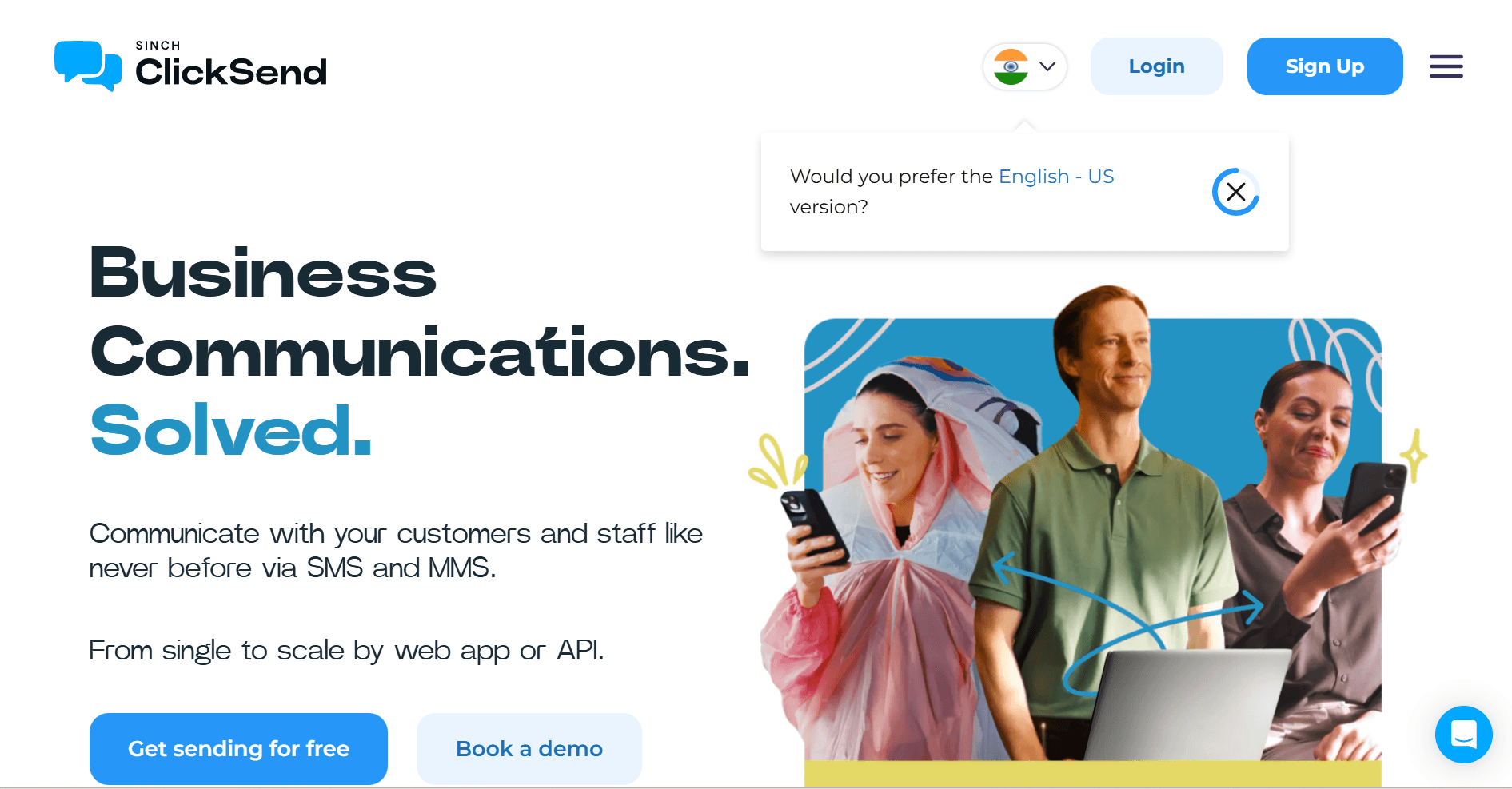 Screenshot of ClickSend home page