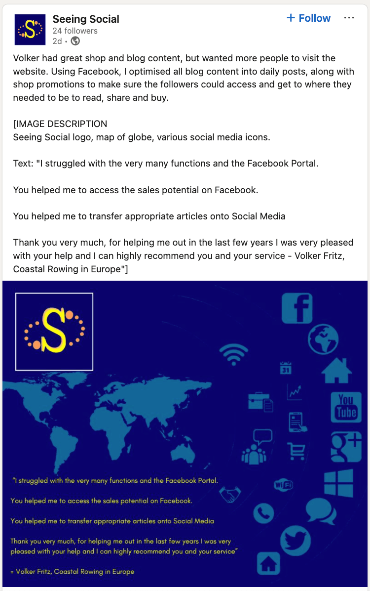 Example of social media post including image description for accessibility