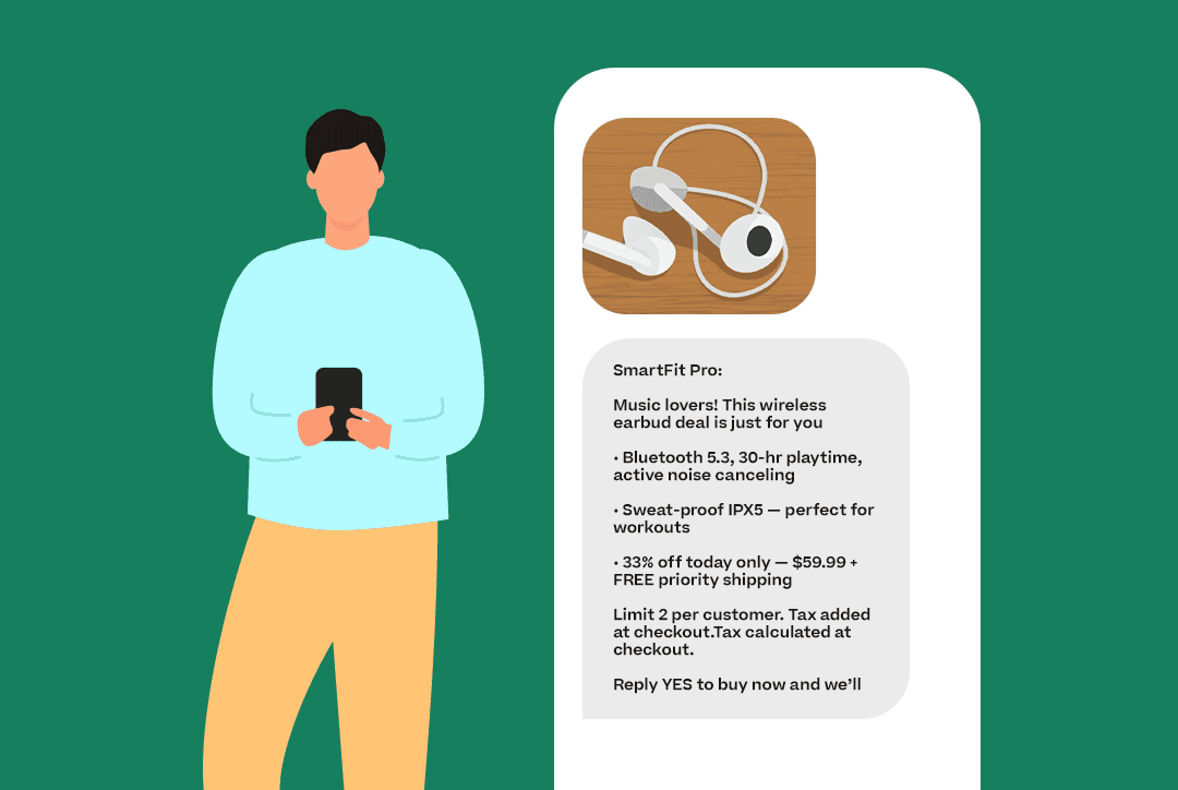 An illustration showing an example of "text to buy"