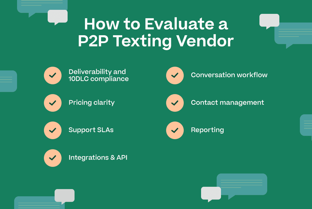 Infographic showing how to evaluate a peer-to-peer texting vendor