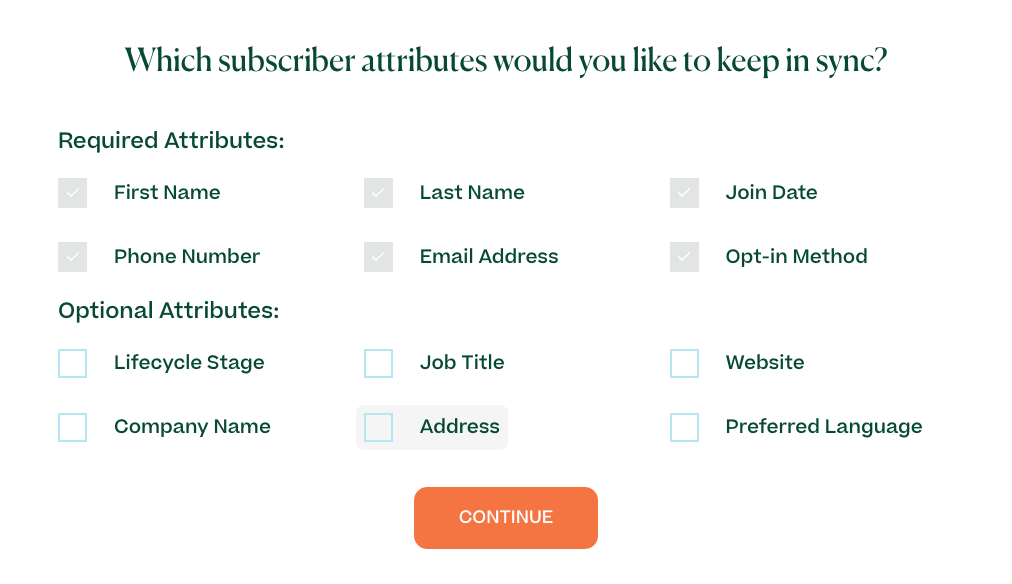 HubSpot contact attribute options for syncing