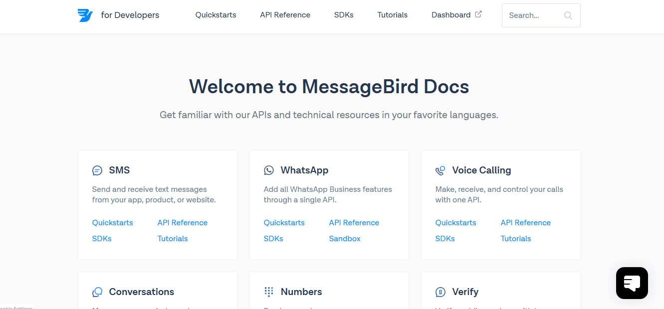 Screenshot of MessageBird Docs page