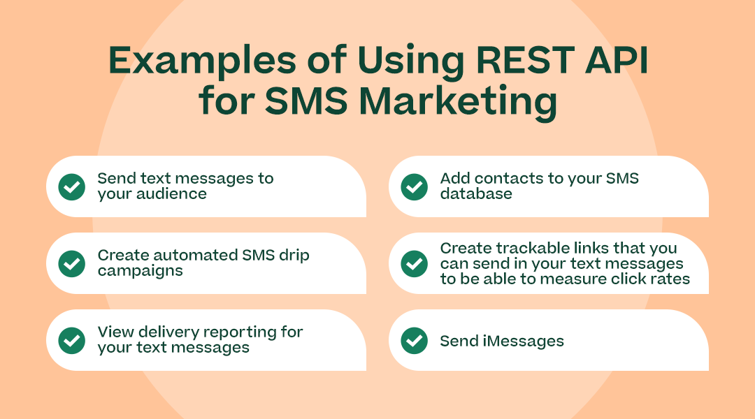 Examples of Using REST API for SMS Marketing” with the bullet points listed under “How Can You Use REST API for SMS?” section