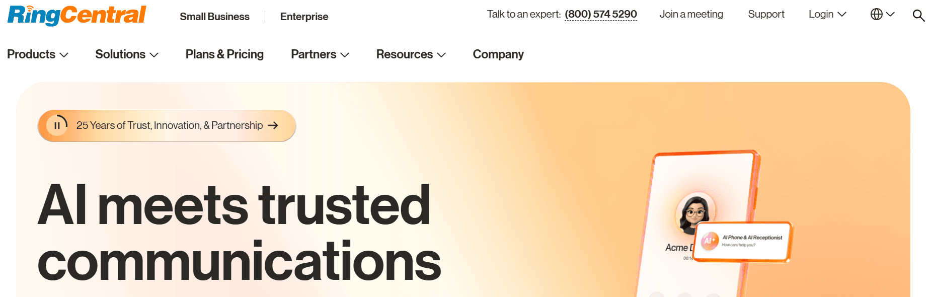 Screenshot of RingCentral home page