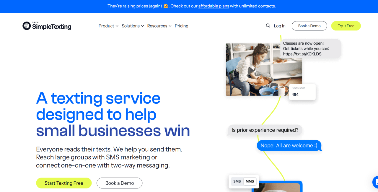 SimpleTexting home page