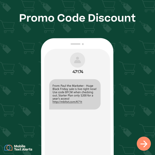 "promo code" Black Friday text message