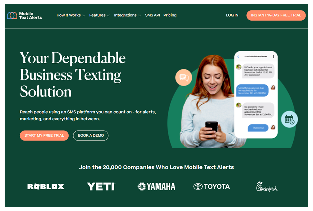 Mobile Text Alerts home page