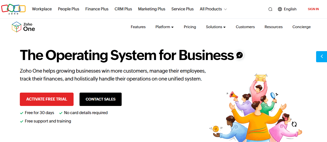 Screenshot of Zoho One home page