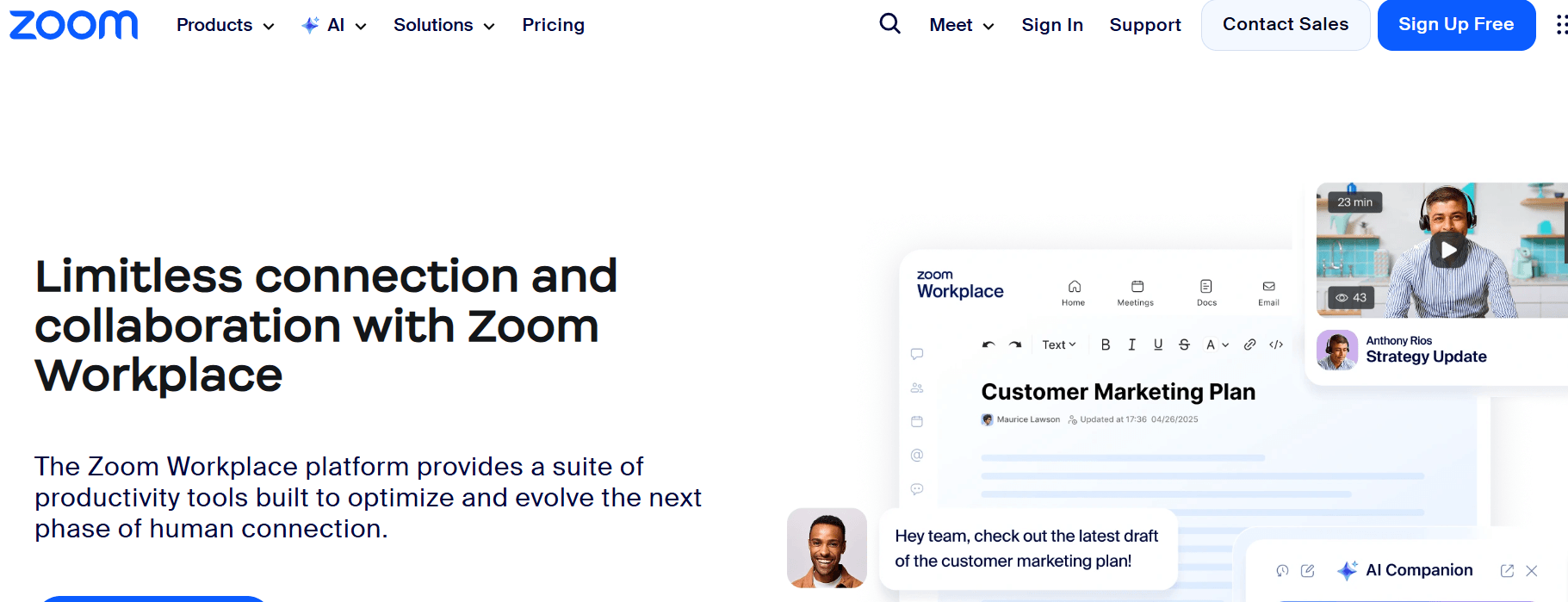 Screenshot of Zoom home page