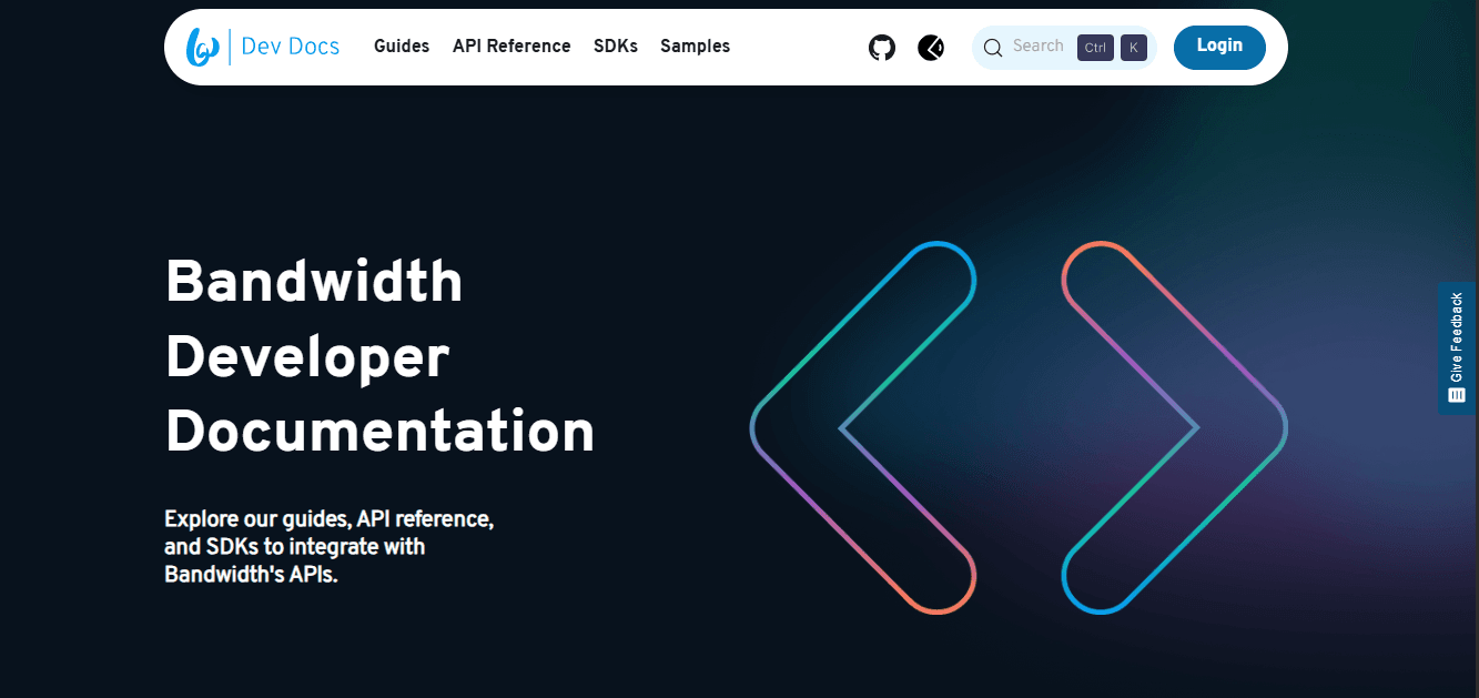 Screenshot of Bandwidth developer documentation page