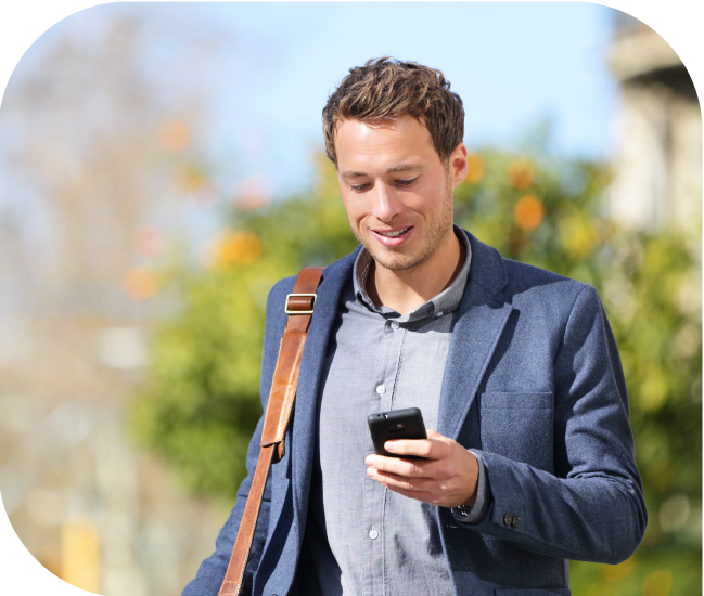 Business man texting using subscriber reports