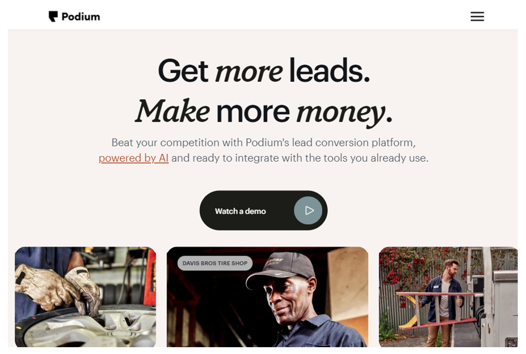 Screenshot of website home page