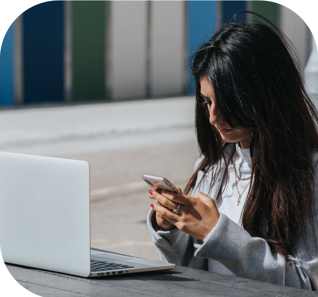 Woman texting SMS delivery report