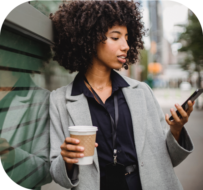 business woman texting SMS delivery report
