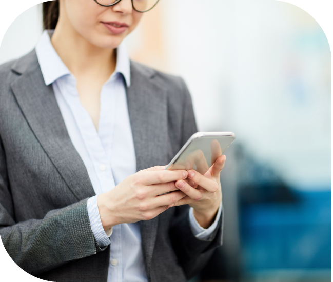 Business woman texting subscriber report