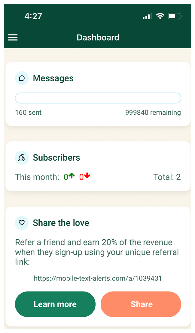 Dashboard on App