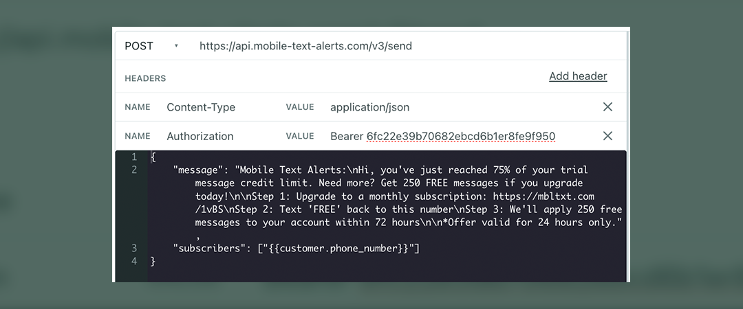 Screenshot of api webhook example