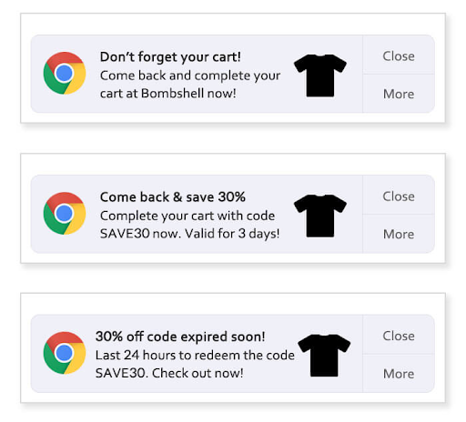 Cart abandonment notifications