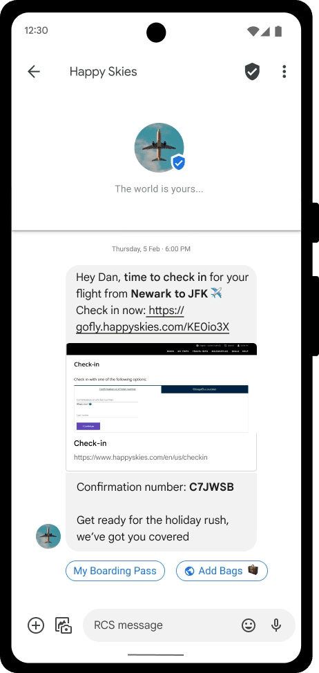 Text message example