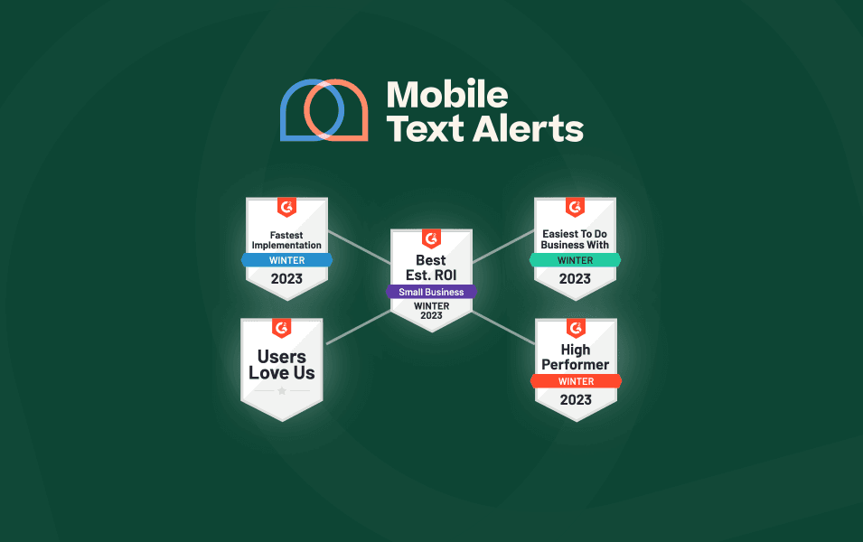 Screenshot of Mobile Text Alerts G2 awards