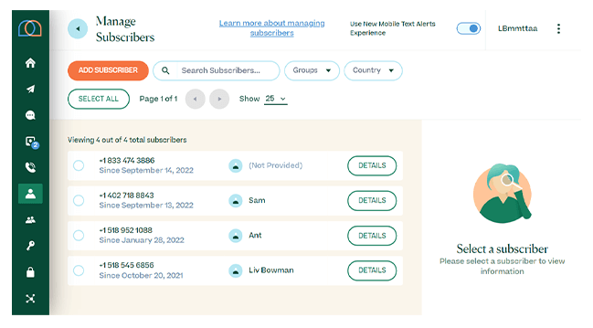 Manage subscribers