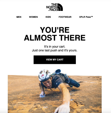 Abandoned cart notification for North Face