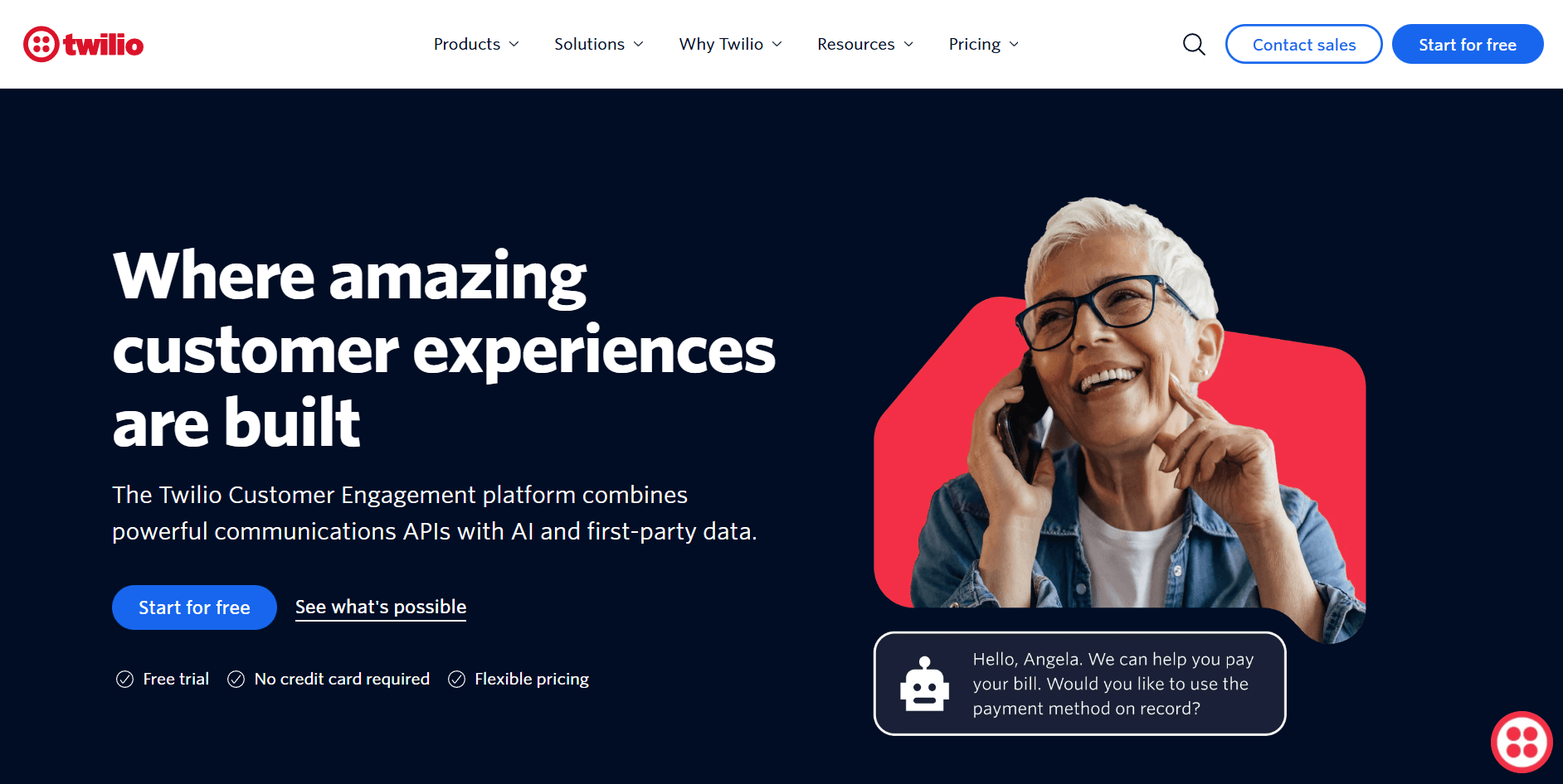 Screenshot of Twilio home page