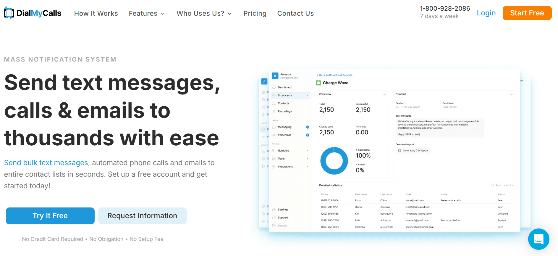Screenshot of DialMyCalls home page