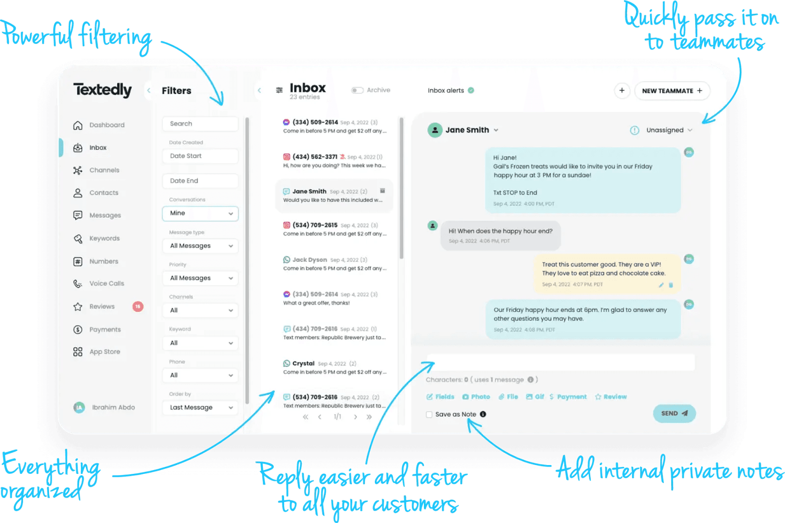 Textedly's user interface