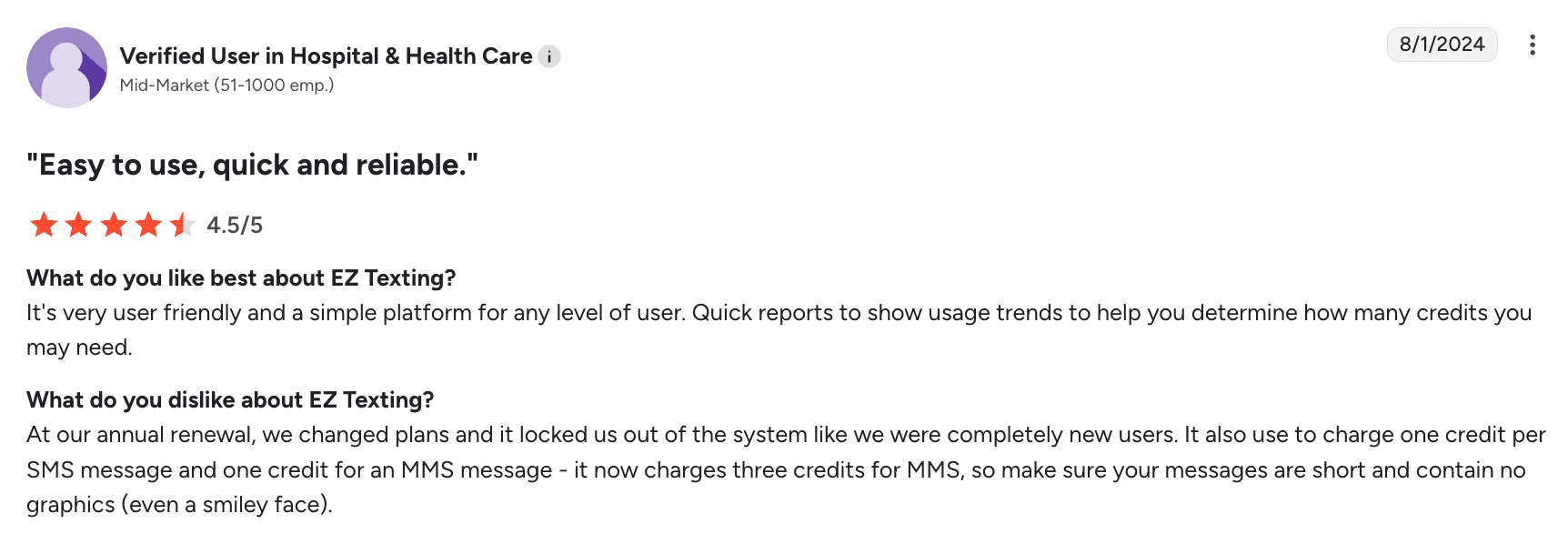 Review on EZ Texting from G2 about ease of use