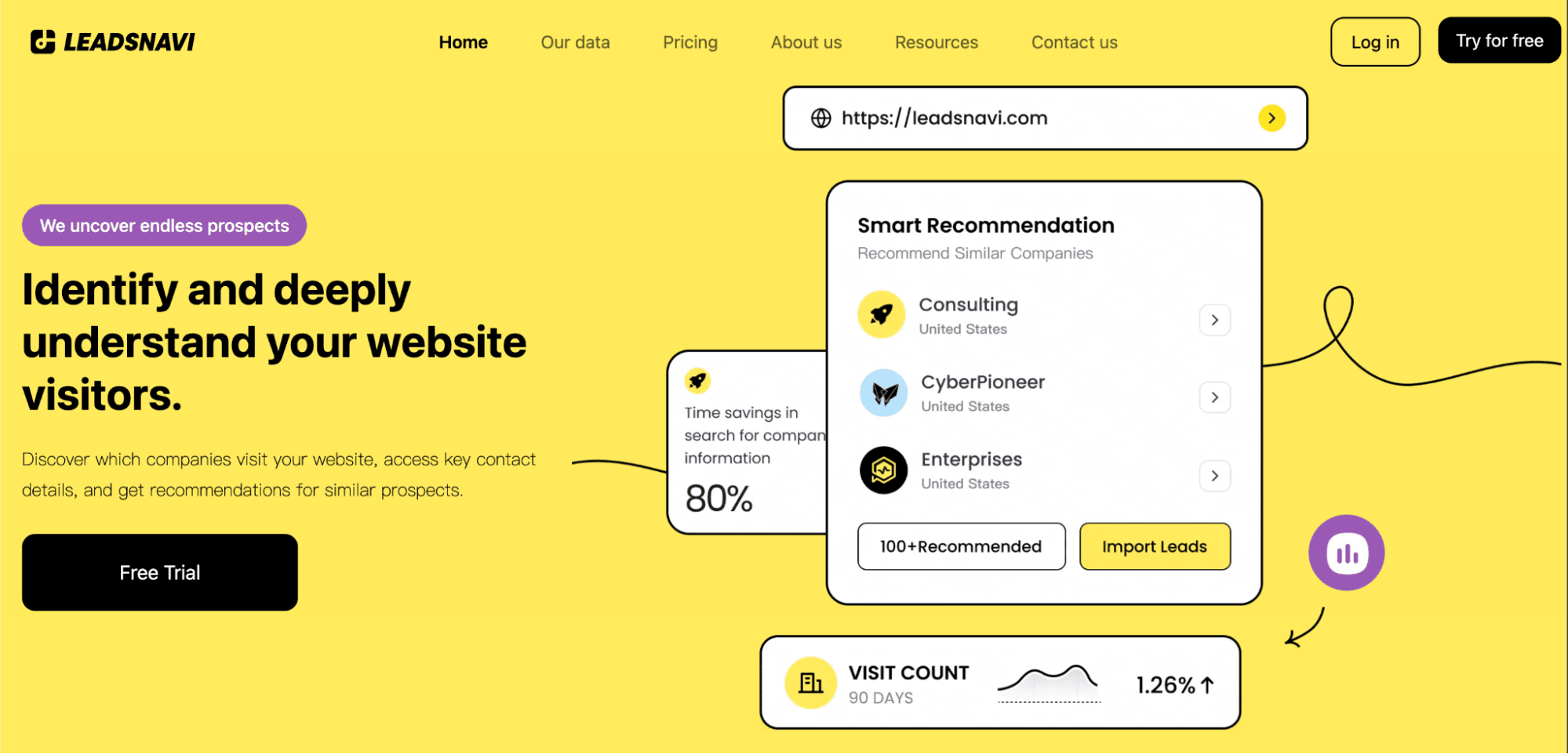 Screenshot of LeadsNavi home page