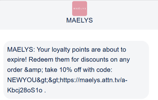 Promotional SMS example from Maelys