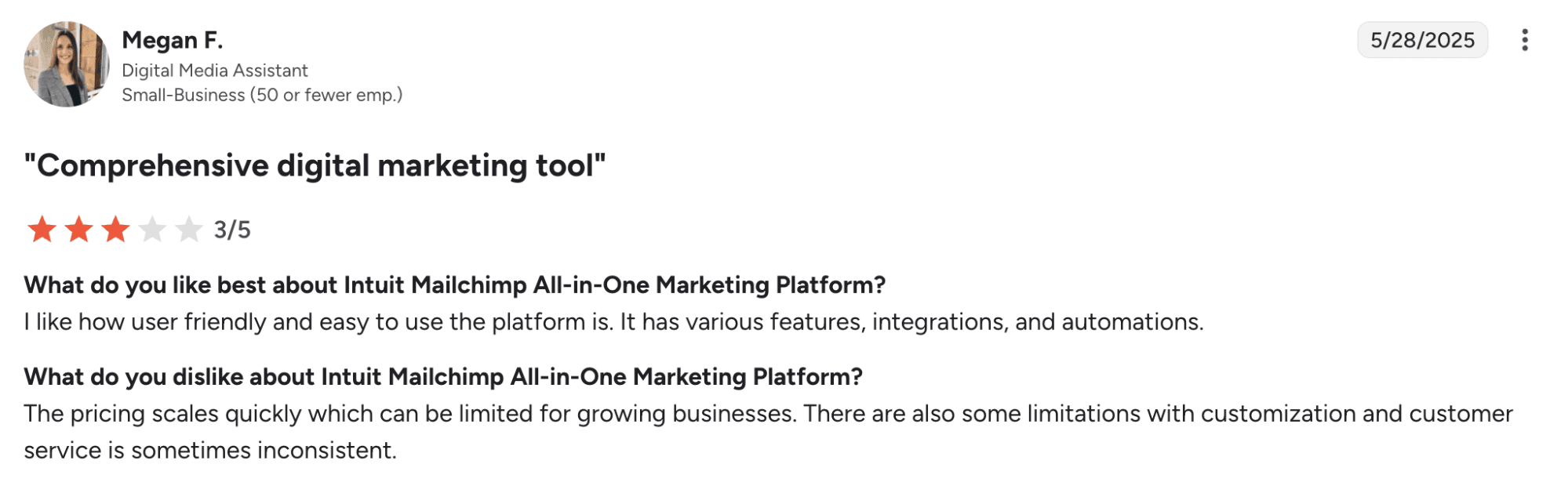 Review on Mailchimp from G2