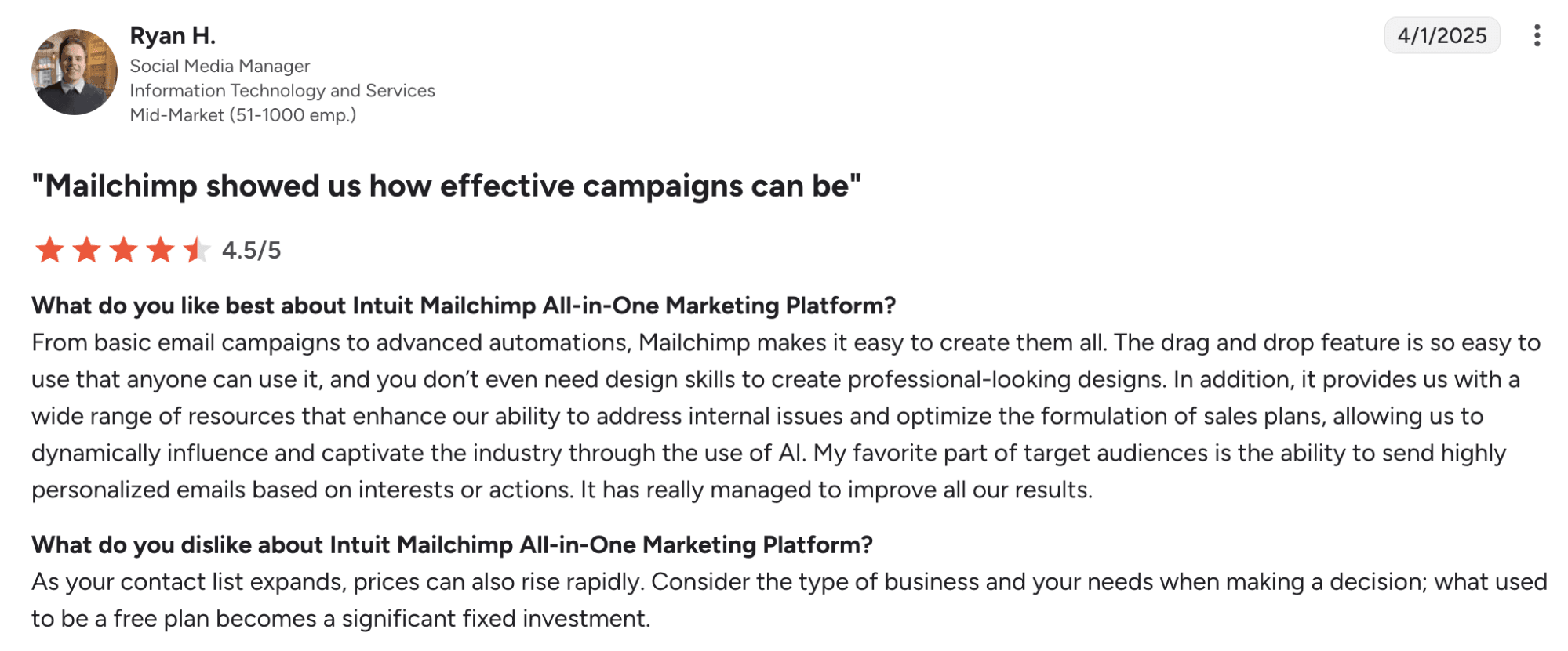 Review on Mailchimp from G2