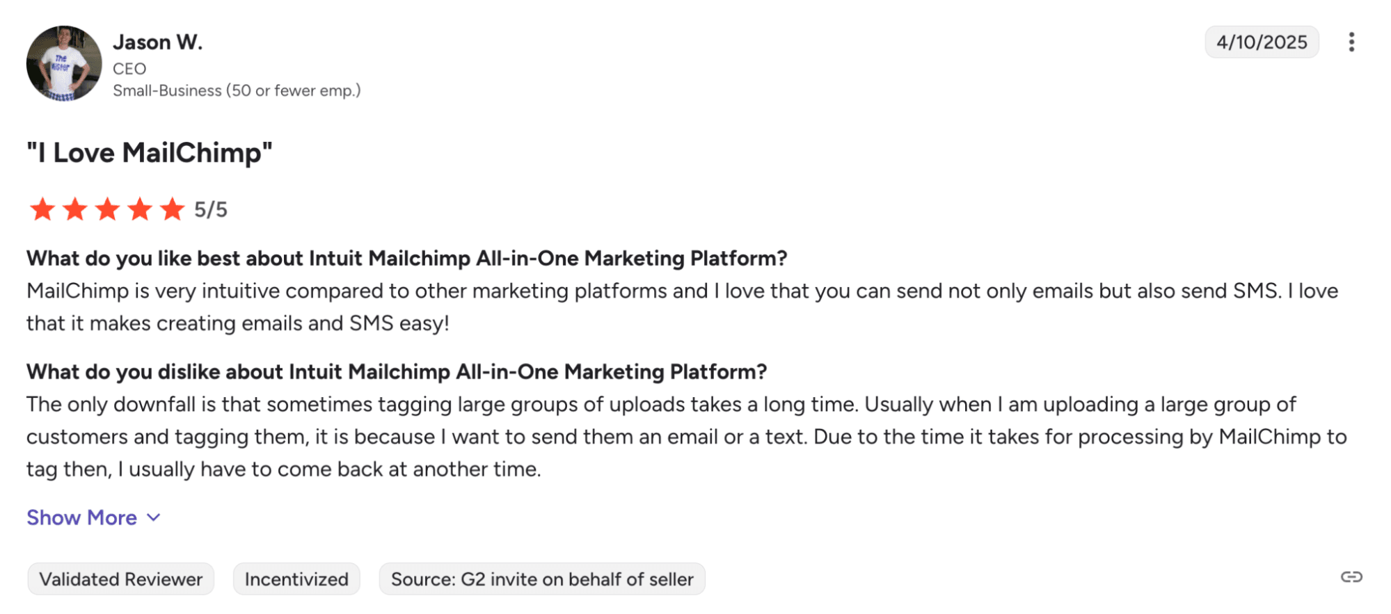 Review on Mailchimp from G2