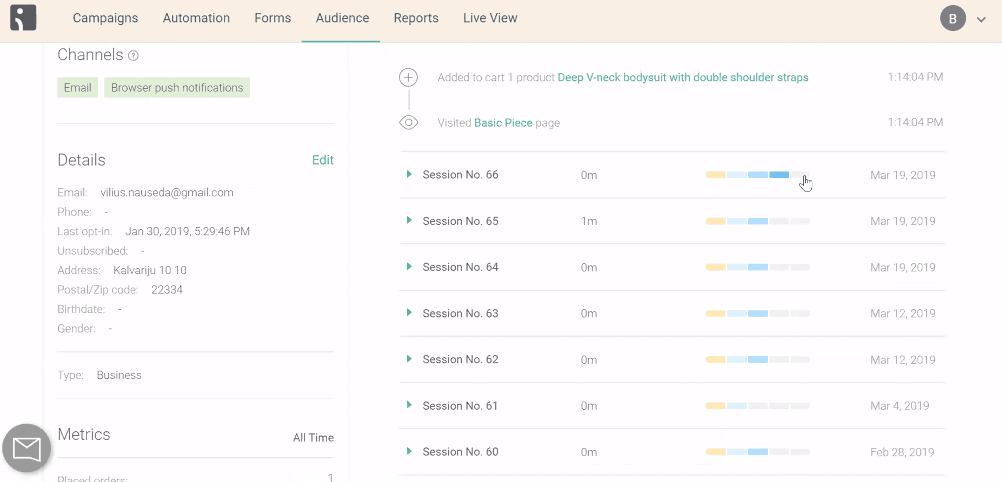 Omnisend's user interface