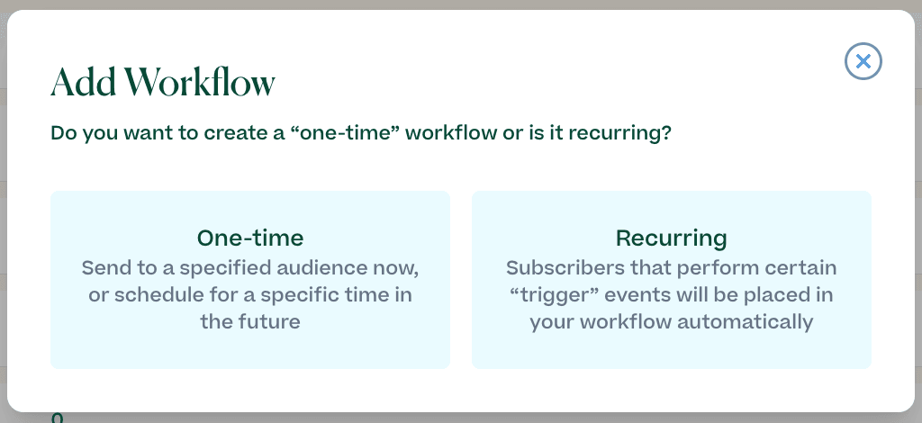 Screenshot showing 2 different kinds of workflows you can add
