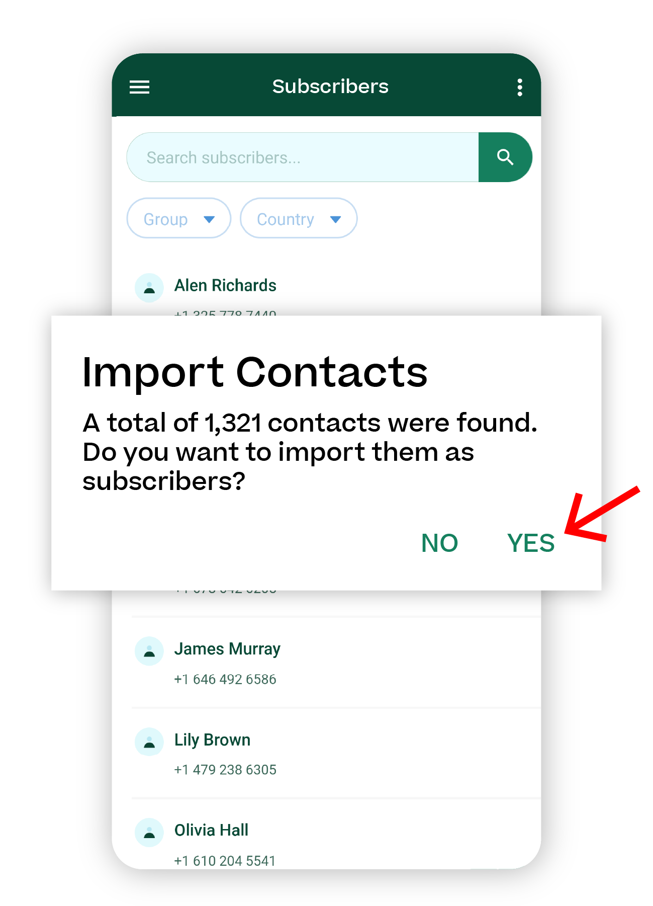 Import contacts confirmation