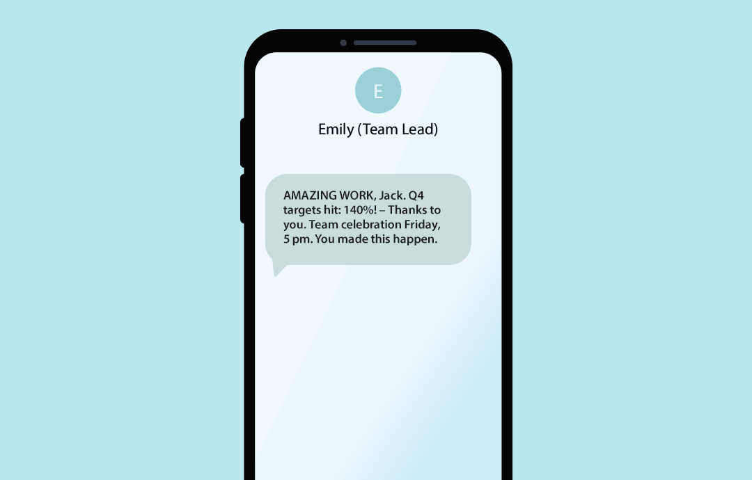 Example of internal SMS giving employee recognition
