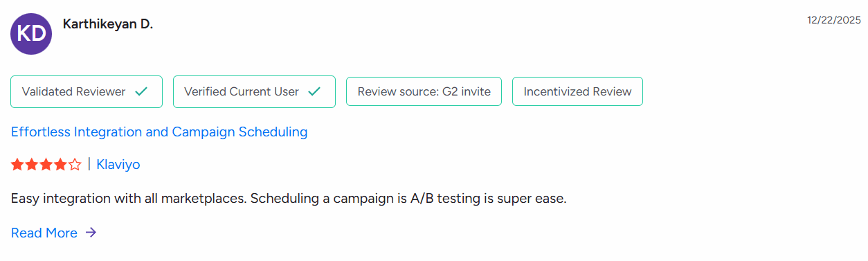 Screenshot of Klaviyo review