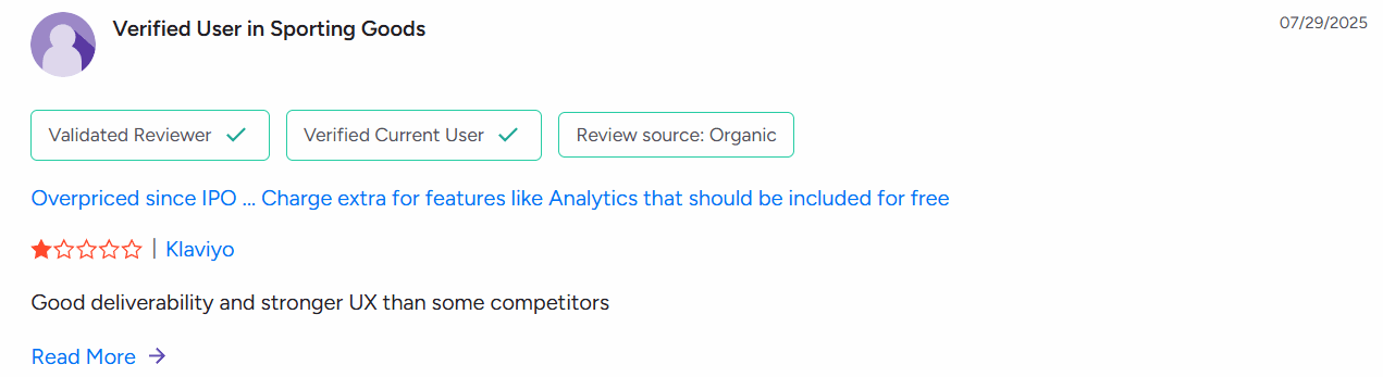Screenshot of Klaviyo review